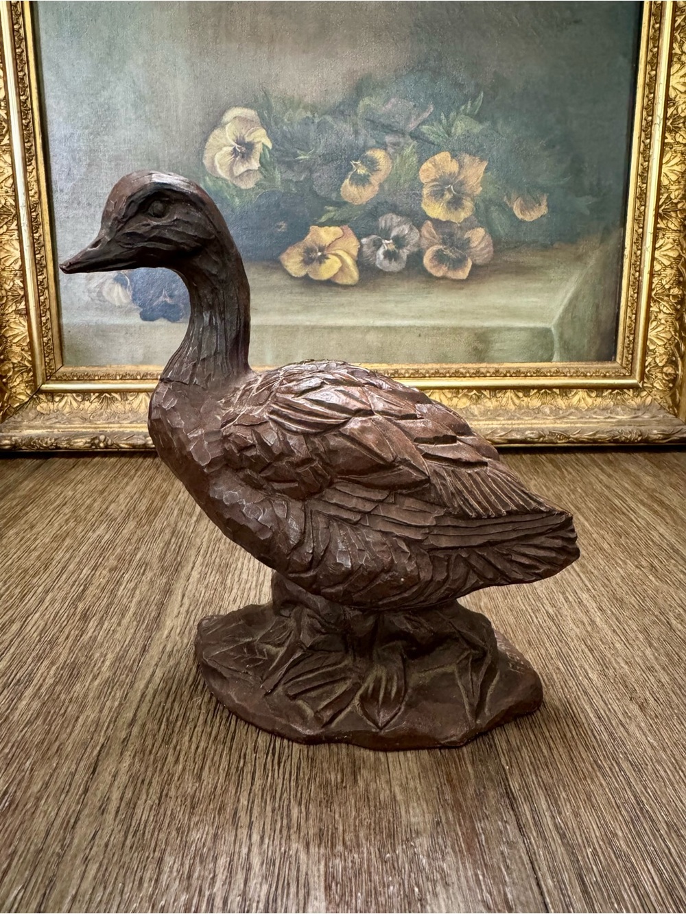 Vintage Handcrafted Red Mill Mfg Carved Wooden Brown Duck Figurine